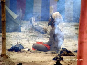 Naga Sadhu Meditating at Kumbh Sthan, Banks of Yamuna, Vrindavan, Uttar Pradesh
