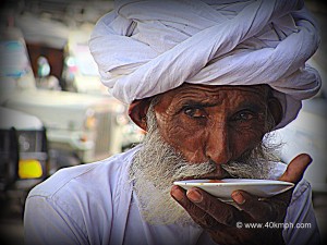 An Old Man Sipping Tea, Dilwara Road, Mount Abu, Rajasthan