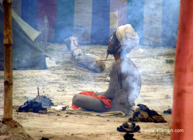 Naga Sadhu Meditating at Kumbh Sthan, Banks of the Yamuna in Vrindavan (Uttar Pradesh, India)