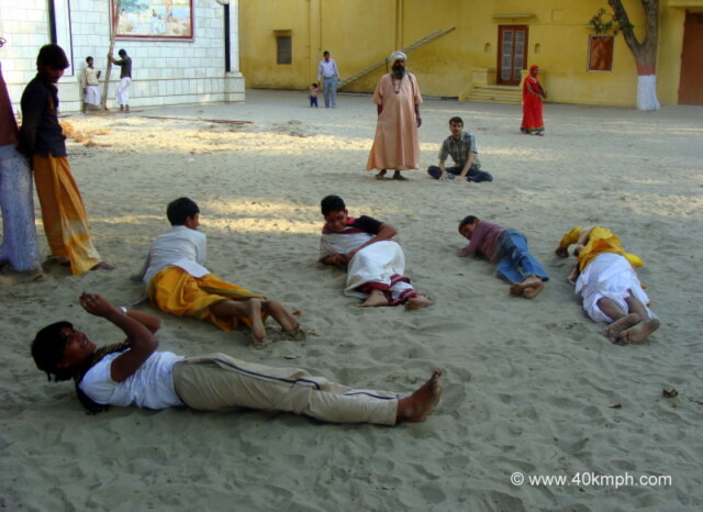 Braj Chaurasi Kos Yatra Devotees Rolling Over Sand at Karshni Ashram, Raman Reti (Mathura, Uttar Pradesh, India)