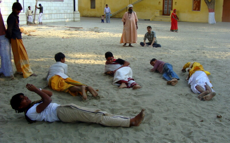 Braj Chaurasi Kos Yatra Devotees Rolling Over Sand at Karshni Ashram, Raman Reti (Mathura, Uttar Pradesh, India)