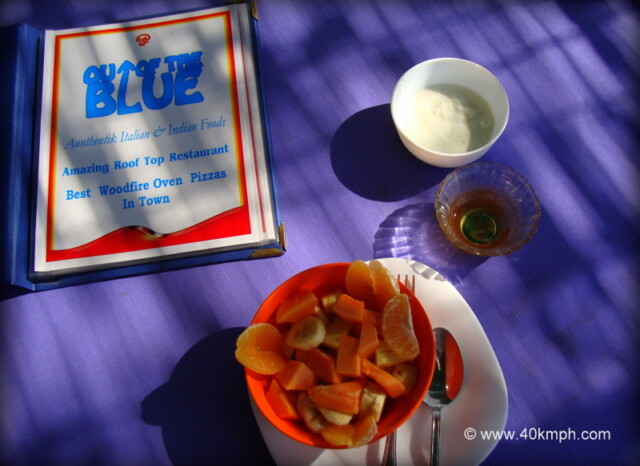 Fruit Salad with Curd and Honey for Breakfast at Out Of The Blue Restaurant (Bundi, Rajasthan, India)