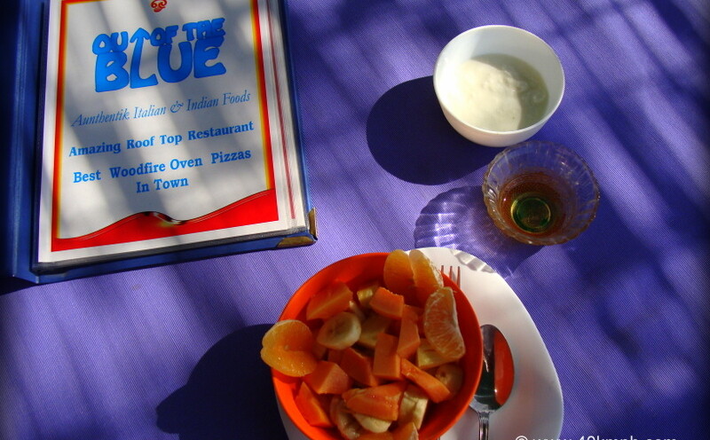 Fruit Salad with Curd and Honey for Breakfast at Out Of The Blue Restaurant (Bundi, Rajasthan, India)