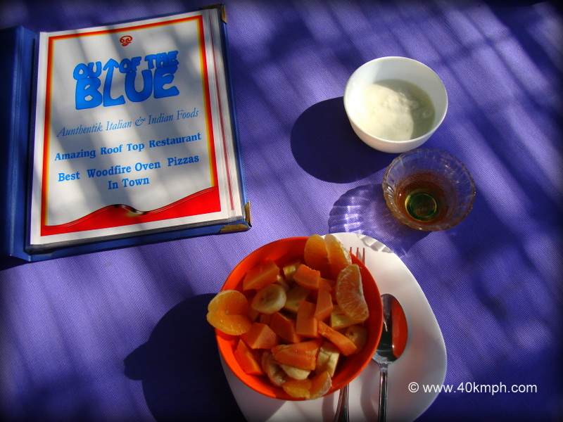 Fruit Salad with Curd and Honey for Breakfast at Out Of The Blue Restaurant (Bundi, Rajasthan, India)