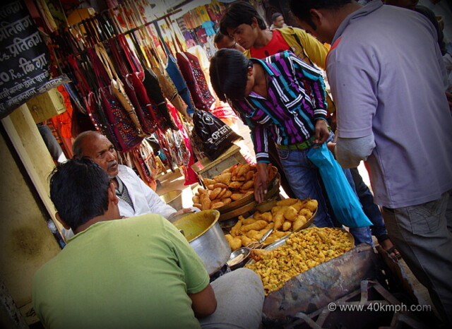 Mirchi Bada for Breakfast at Pushkar Chaat Bhandar, Kapra Bazaar, Yagya Ghat, Pushkar, Rajasthan, India