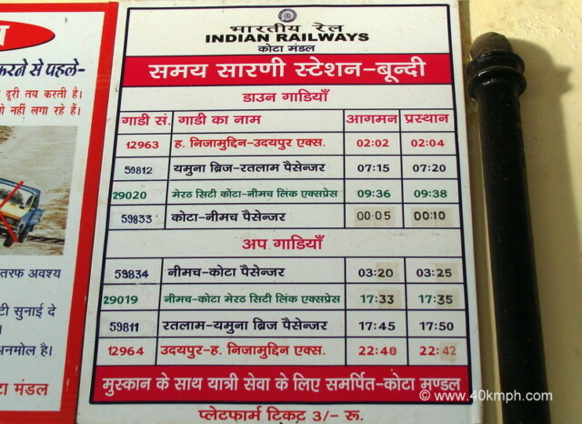 Train Time Table of Bundi Railway Station (Rajasthan, India)