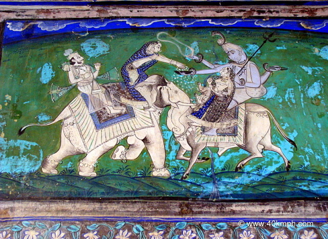 Common Head and Eye of Airavata and Nandi - Wall Painting at Chitrasala, Bundi, Rajasthan, India
