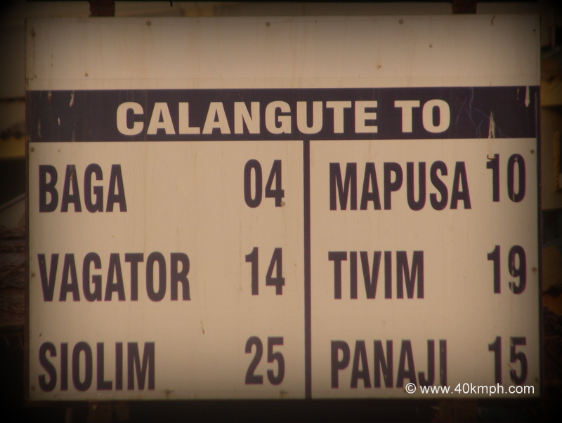 Distance Chart from Calangute To
