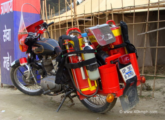 Royal Enfield Fire Fighting Motorcycle at Kumbh Mela 2013, Allahabad, Uttar Pradesh, India