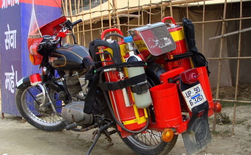 Royal Enfield Fire Fighting Motorcycle at Kumbh Mela 2013, Allahabad, Uttar Pradesh, India