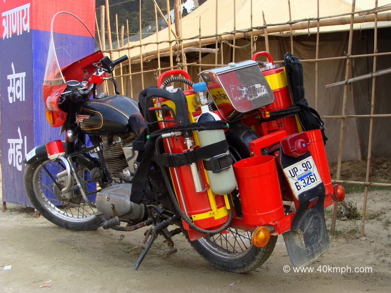 Royal Enfield Fire Fighting Motorcycle at Kumbh Mela 2013, Allahabad, Uttar Pradesh, India