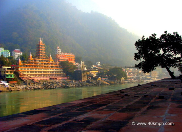 View of Terah Manzil Temple from Ganga River Ghat, Rishikesh, Uttarakhand, India