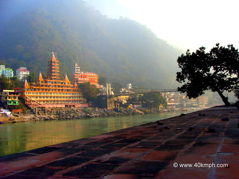 View of Terah Manzil Temple from Ganga River Ghat, Rishikesh, Uttarakhand, India