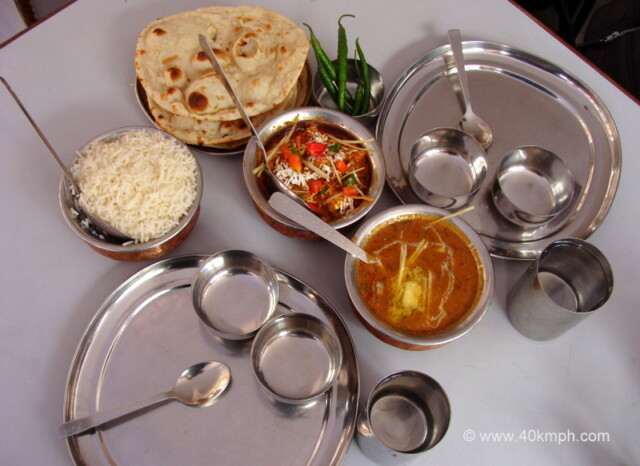 Chole, Dal Makhani, Rice and Tandoori Roti for Lunch at Saket Restaurant, Badrinath, Uttarakhand, India