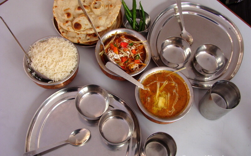 Chole, Dal Makhani, Rice and Tandoori Roti for Lunch at Saket Restaurant, Badrinath, Uttarakhand, India