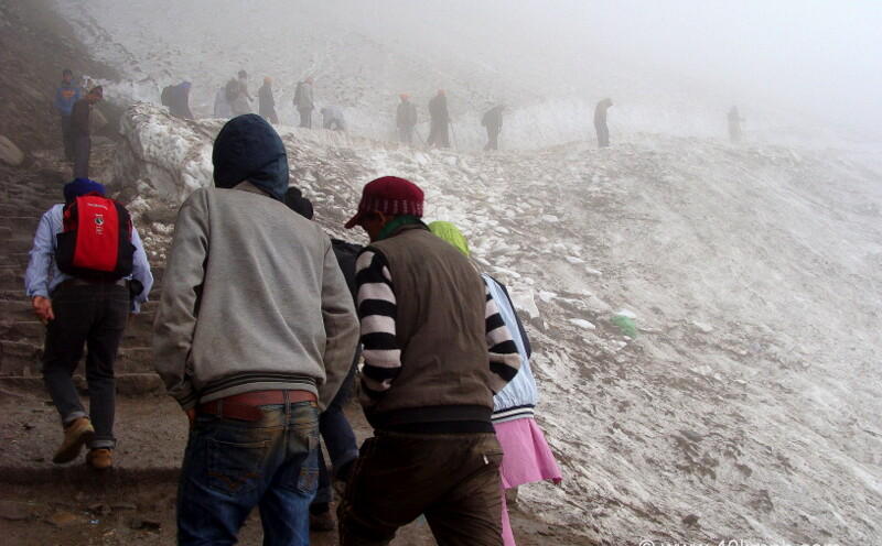 Pilgrims Crossing Hemkund Glacier, Chamoli, Uttarakhand, India