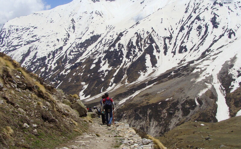 Tourists Returning from Vasudhara Falls near Mana Village, Uttarakhand, India