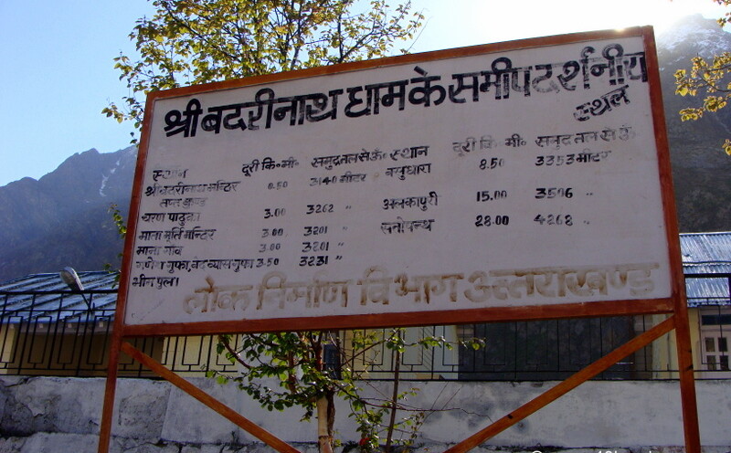 Viewable Places nearby Shri Badrinath Dham with Distance and Altitude