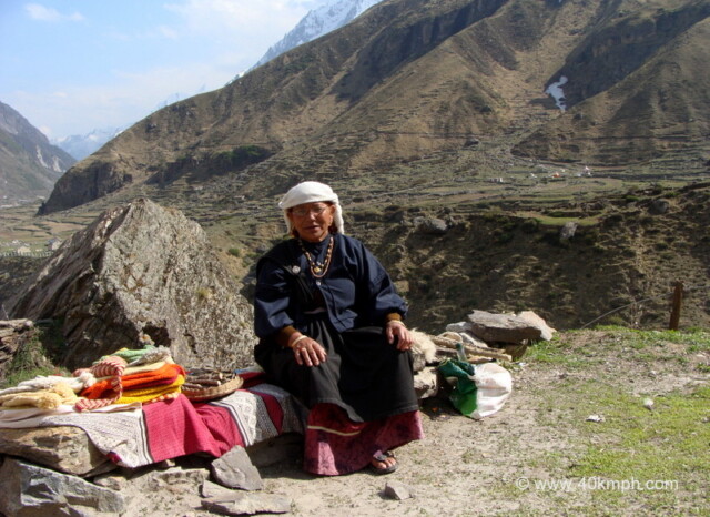 Woman Selling Hand-Spun Woolen Clothes at Mana Village, Uttarakhand, India