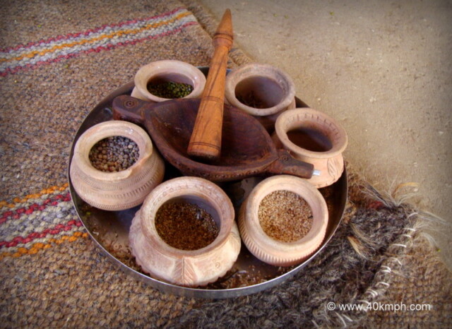 Homemade Traditional Wooden Rajasthani Mortar and Pestle also Known as Khad or Ghota at Bishnoi village, Jodhpur, Rajasthan, India