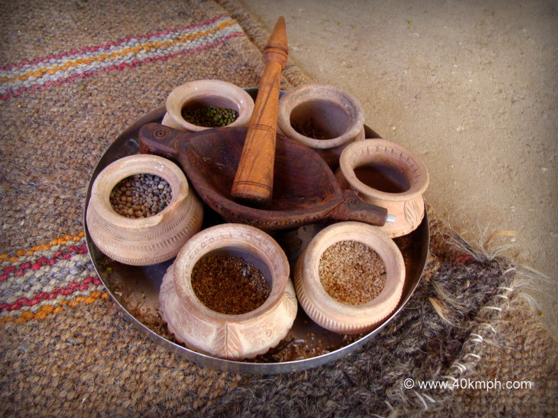 Homemade Traditional Wooden Rajasthani Mortar and Pestle also Known as Khad or Ghota at Bishnoi village, Jodhpur, Rajasthan, India