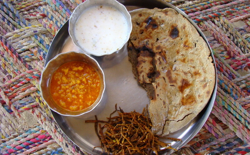 Traditional Rajasthani Thali at Bishnoi Village, Jodhpur, Rajasthan, India