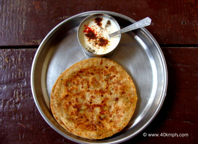 Homemade Aloo Paratha with Dahi for Breakfast at Marwari Tiffin Center, Vrindavan, Uttar Pradesh, India
