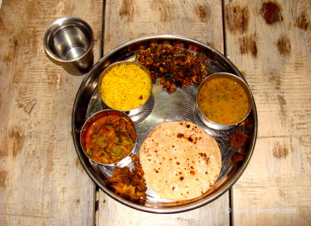 Homemade Vegetarian Thali for Lunch at Marwari Tiffin Center, Vrindavan, Uttar Pradesh, India