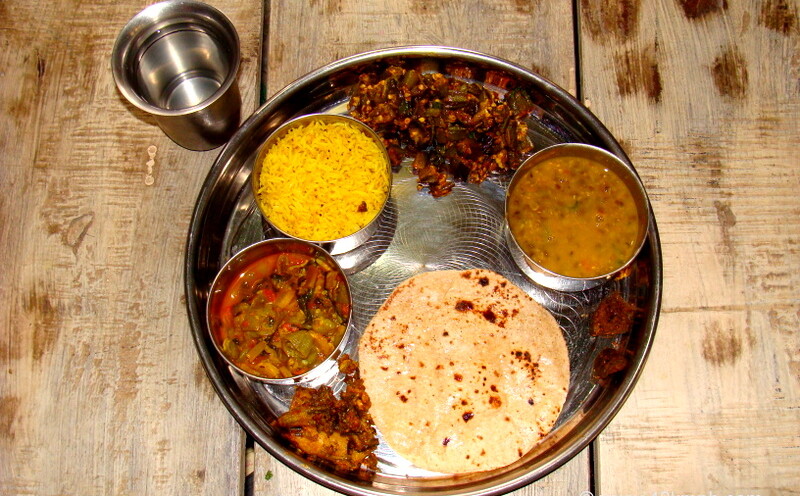 Homemade Vegetarian Thali for Lunch at Marwari Tiffin Center, Vrindavan, Uttar Pradesh, India