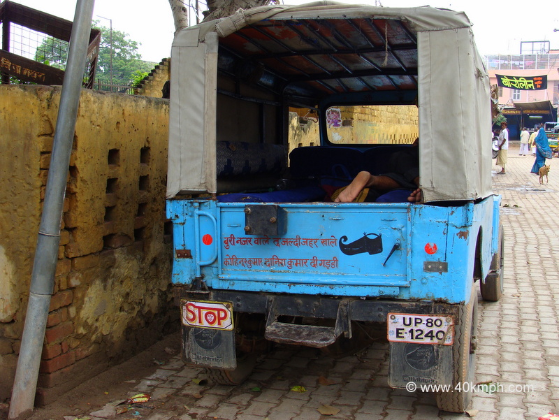 Not so Funny Quote Behind Jeep in Vrindavan, Uttar Pradesh, India