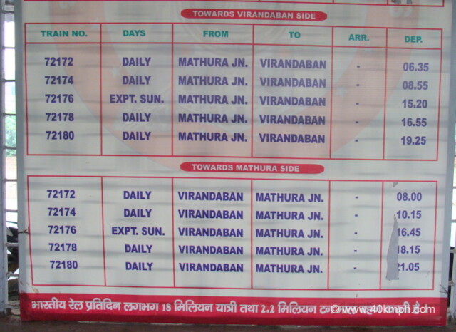 Railbus Timetable at Vrindavan, Uttar Pradesh, India