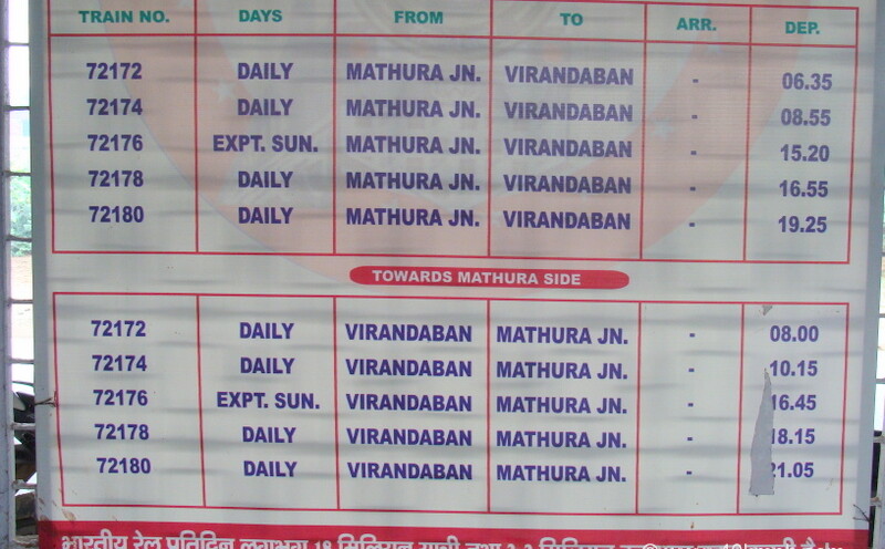 Railbus Timetable at Vrindavan, Uttar Pradesh, India