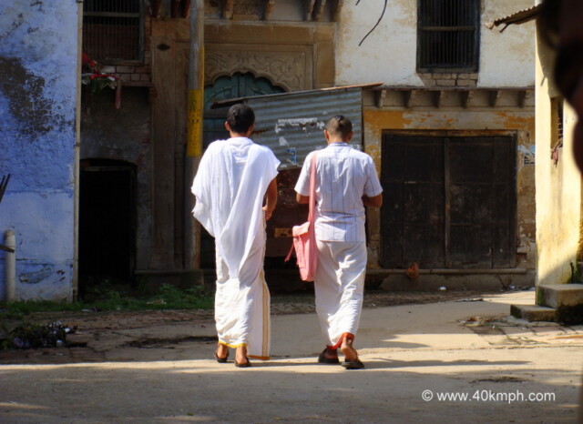Students Walking in Traditional Clothing in Vrindavan, Uttar Pradesh, India