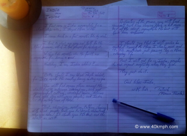 Letter of Appreciation from French Traveler