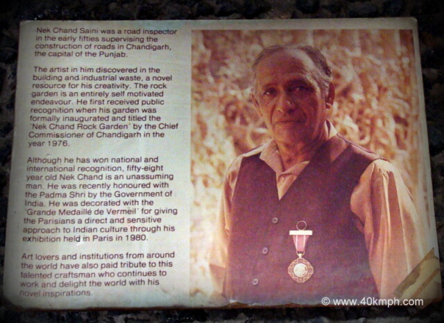 About: Nek Chand Saini at Nek Chand’s Rock Garden, Chandigarh