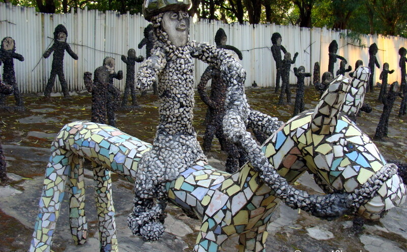 Horse Rider Sculpture Made of Stones and Tiles at Rock Garden, Chandigarh