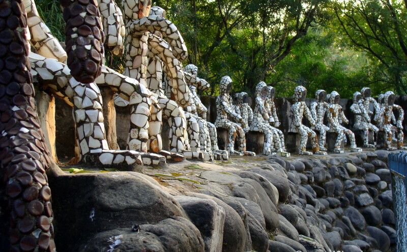 Sitting Sculptures Made of Crockery and Bottle Caps at Rock Garden, Chandigarh