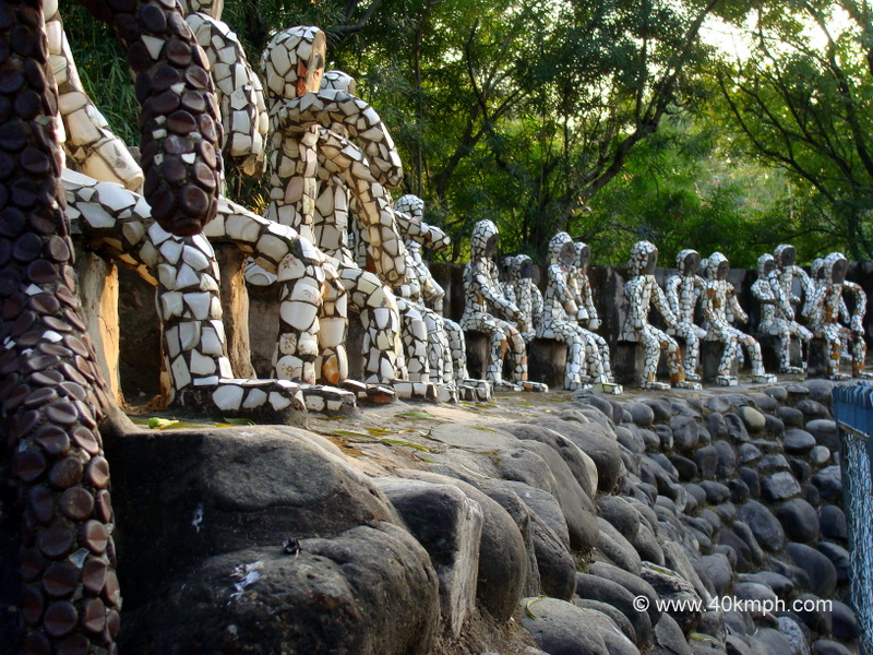 Sitting Sculptures Made of Crockery and Bottle Caps at Rock Garden, Chandigarh