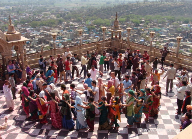 Devotees Chanting Hare Krishna Mantra and Dancing at Radha Rani Temple, Barsana, Uttar Pradesh, India