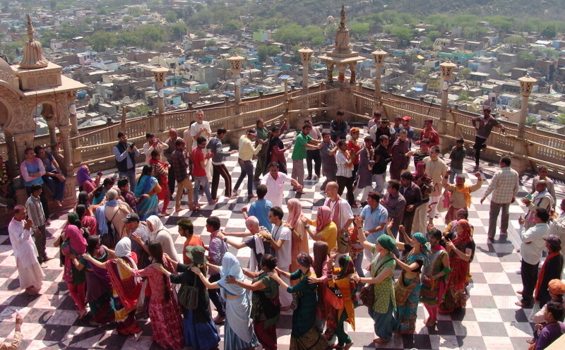 Devotees Chanting Hare Krishna Mantra and Dancing at Radha Rani Temple, Barsana, Uttar Pradesh, India