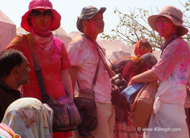 Foreigners Celebrating Holi during Lathmar Holi – 2014 at Barsana, Uttar Pradesh, India