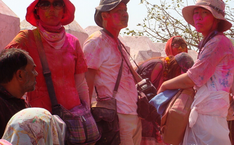 Foreigners Celebrating Holi during Lathmar Holi – 2014 at Barsana, Uttar Pradesh, India