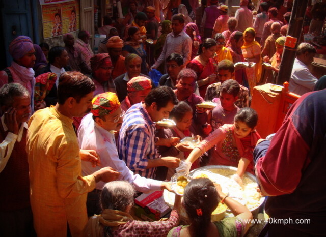 Free Food Distribution on the Occasion of Lathmar Holi Festival at Barsana, Uttar Pradesh, India