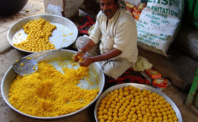 Making Boondi Laddu at Barsana, Uttar Pradesh, India