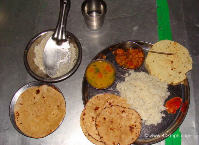 Unlimited Veg Thali for Dinner in a canteen at Shree Swaminarayan temple, Mount Abu, Rajasthan, India