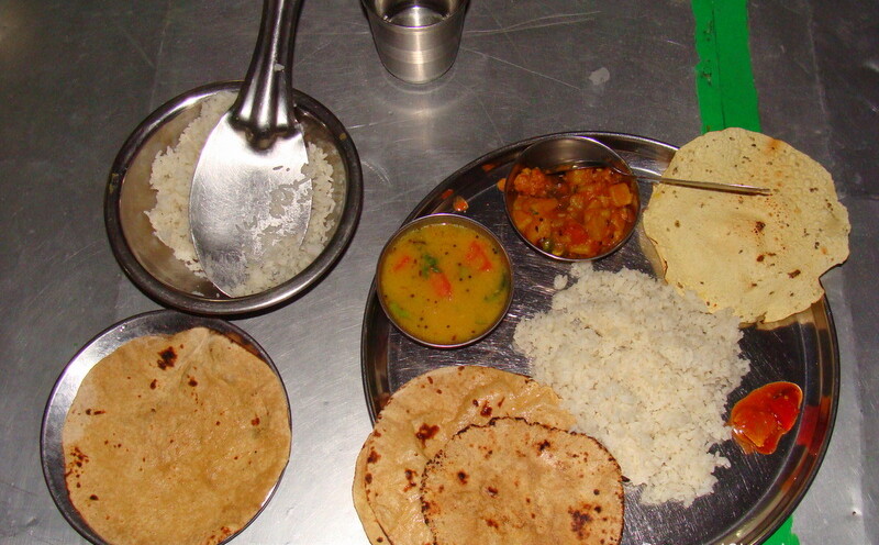 Unlimited Veg Thali for Dinner in a canteen at Shree Swaminarayan temple, Mount Abu, Rajasthan, India