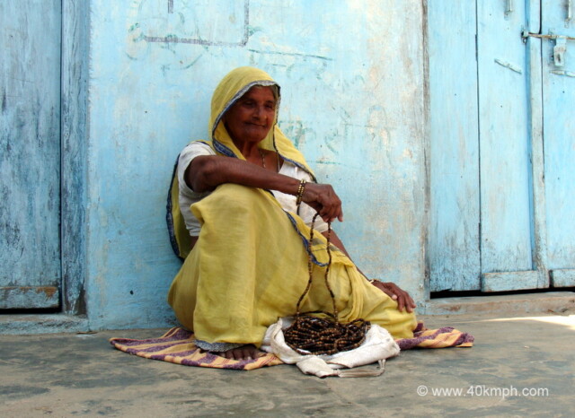 Woman Chanting Japa on 1108 Beads Mala in Barsana, Uttar Pradesh, India