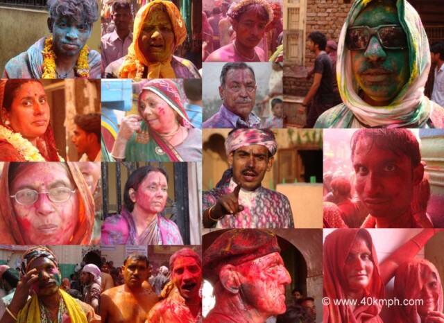 Coloured Faces from Holi Festival from Baldeo and Vrindavan (Uttar Pradesh, India)