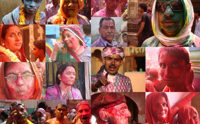 Coloured Faces from Holi Festival from Baldeo and Vrindavan (Uttar Pradesh, India)