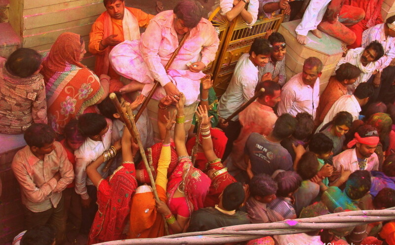 Donation on Lathmar Holi Festival, Barsana, Uttar Pradesh, India